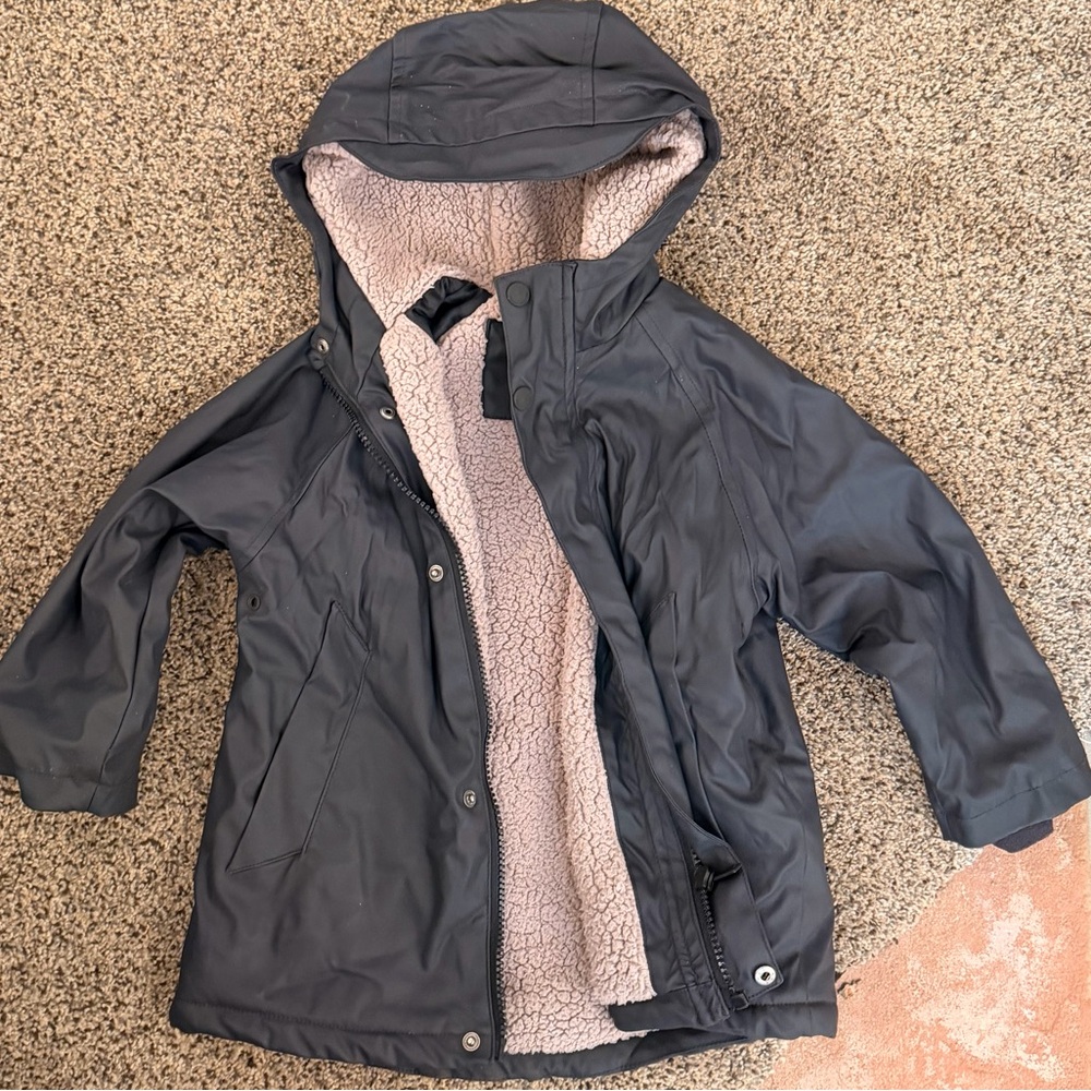 Zara Kids Sherpa Lined Raincoat - Charcoal Gray
